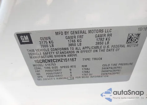 2017 Chevrolet Silverado 1500 Wt z USA, uszkodzony, nr VIN 1GCRCNEC2HZ151167